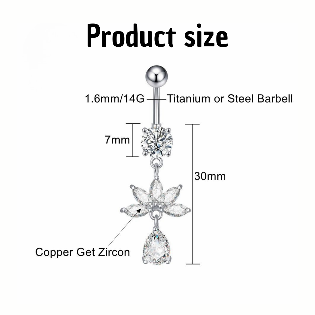 Piercing per ombelico in titanio con zirconi