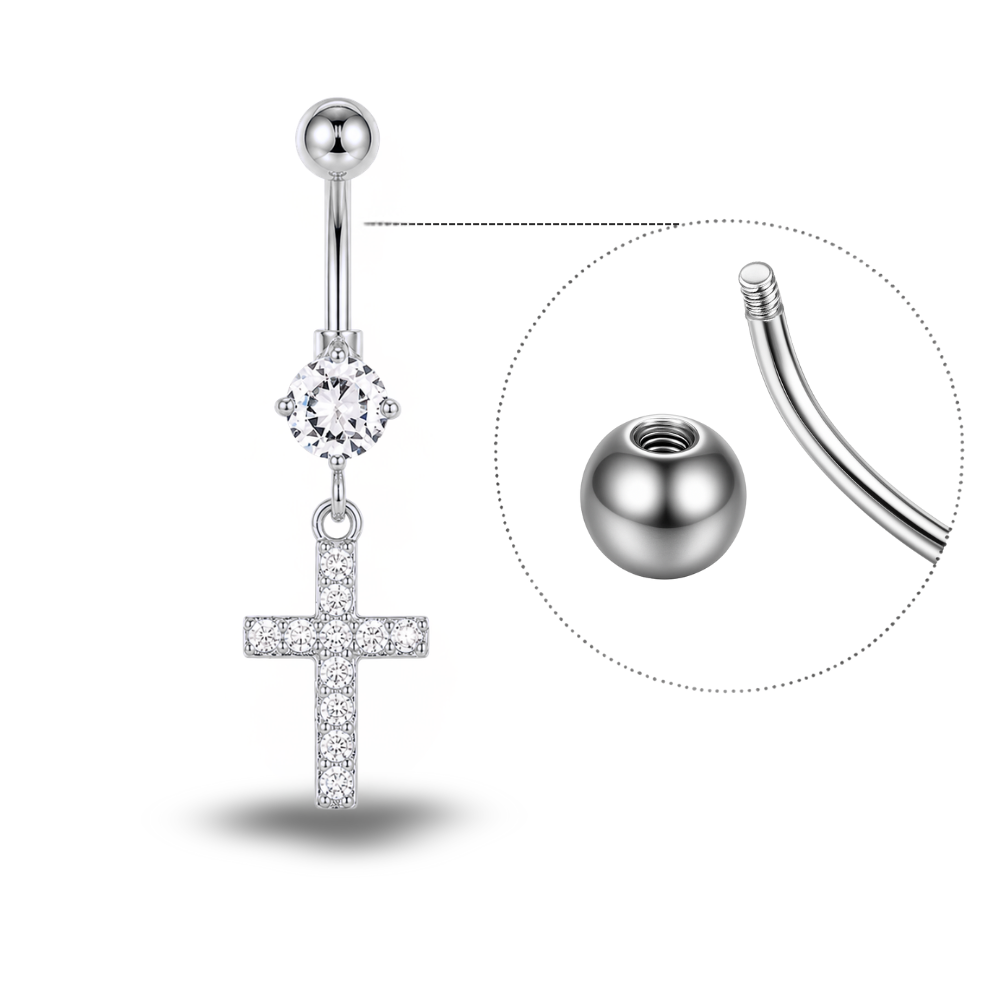Titan-Bauchnabelpiercing mit Kreuz