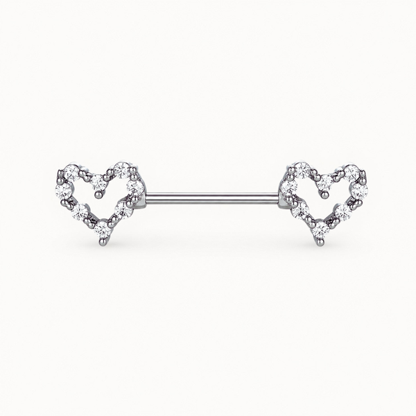 Piercing de pezón con doble corazón • Titanio • 2 piezas