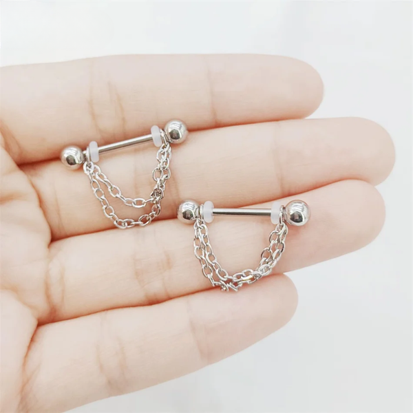 Piercing de pezón con cadena • Titanio • 2 piezas
