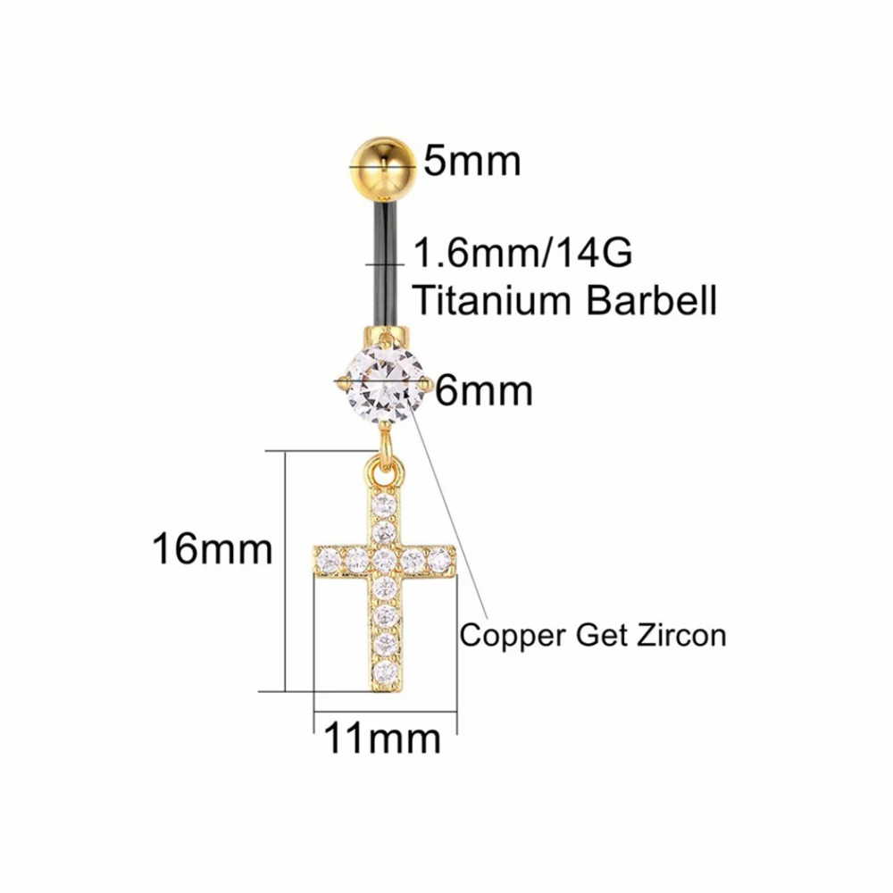 Titan-Bauchnabelpiercing mit Kreuz