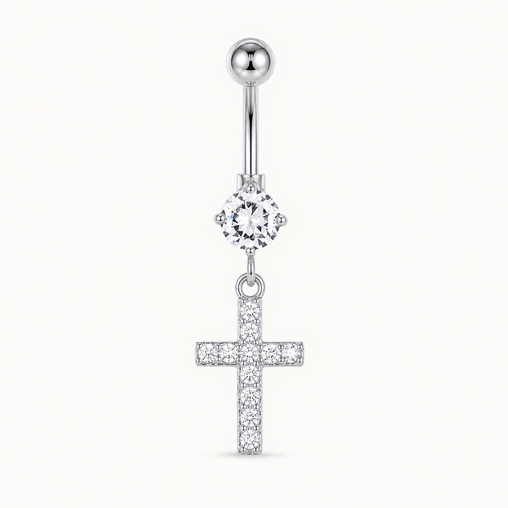 Titan-Bauchnabelpiercing mit Kreuz