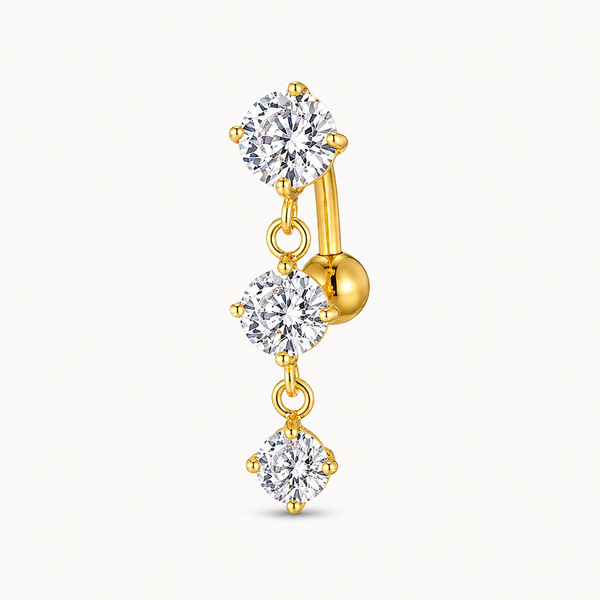 Piercing para ombligo invertido de titanio con 3 dijes