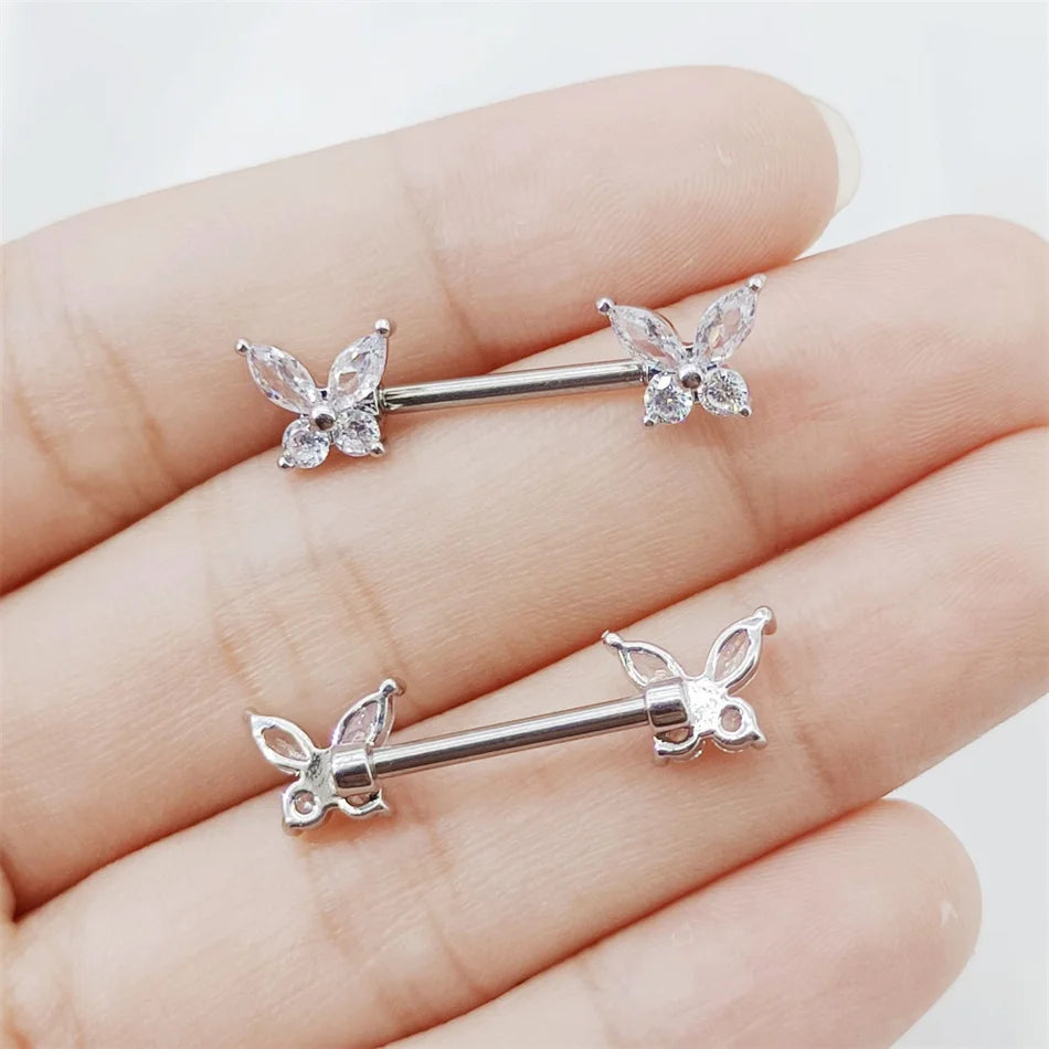Piercing de mariposa para pezón • Titanio • 2 piezas