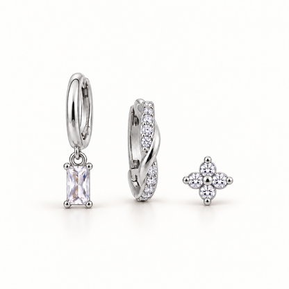 Sparkling Flower Ear Stack – Titanium